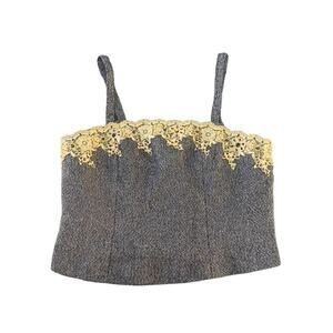 Vintage Tweed Crop Top Gold Lace Beaded Accent Skinny Straps Size 10 Gothic Emo